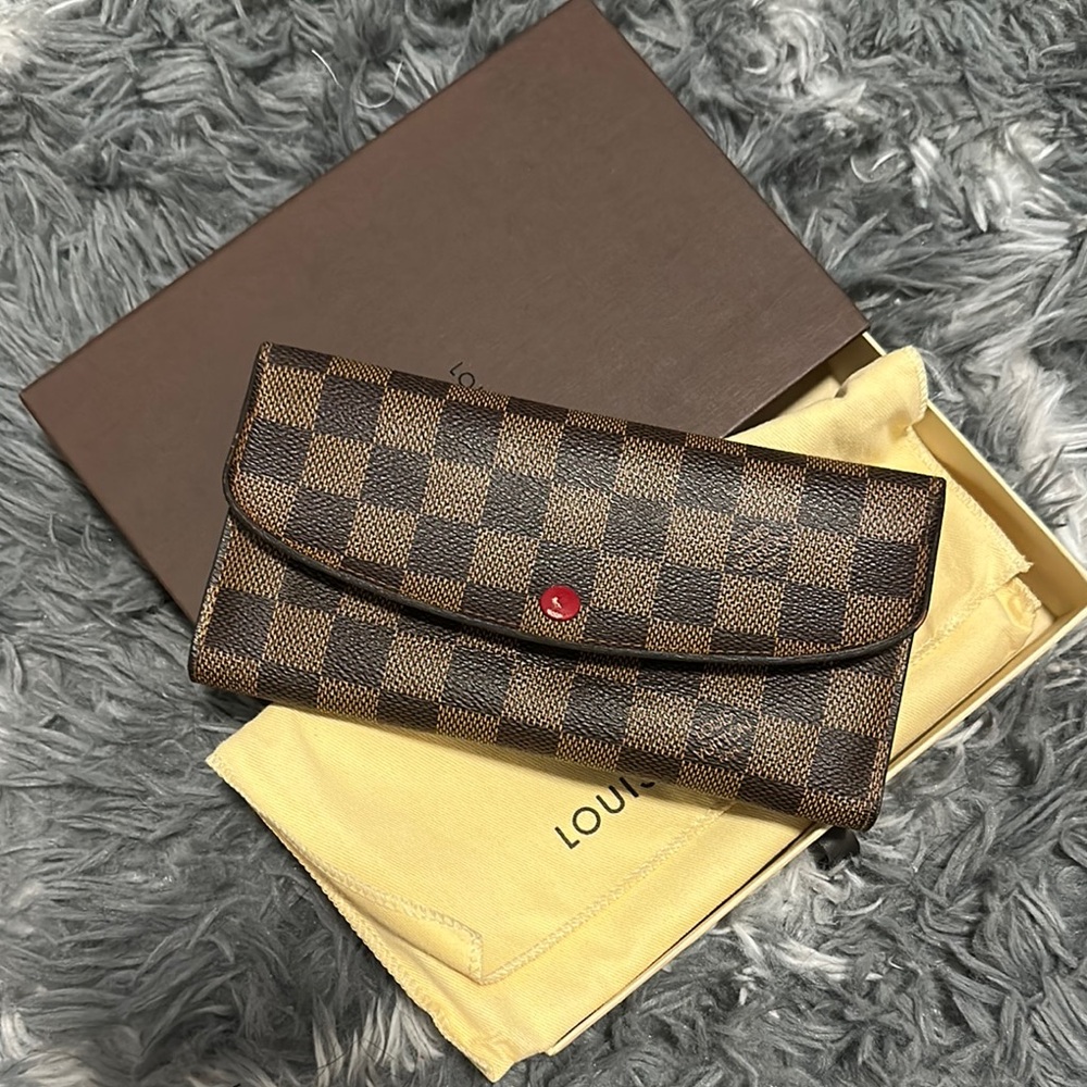 Louis Vuitton Damier Ebene Emilie Wallet Red Wallet
